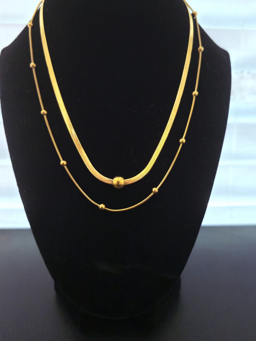 Anti-tarnish Gold Plated Stainless Double Layered Set Snake Chain Beaded Station